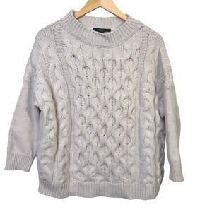 Max Mara Weekend Women Virgin Wool Cable Knit Sweater Small Chunky Cream Beige